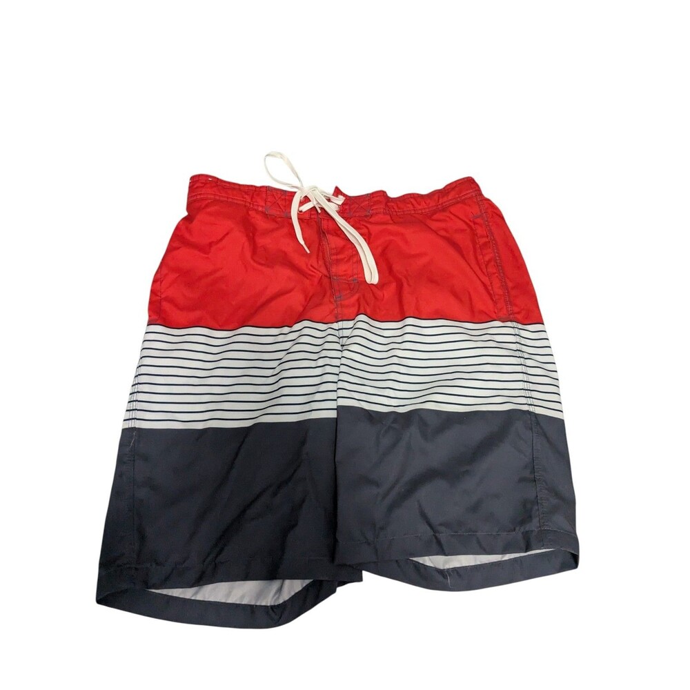 Merona Swim Trunks Men's Size M Red White Black Pockets Elastic Waist Tie Front